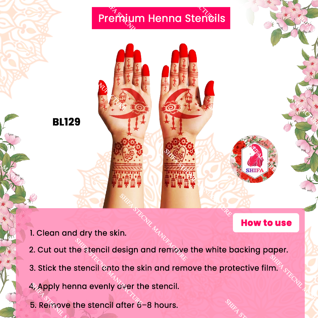 BL129 Romantic Lunar Bloom Double Hand Henna Stencil